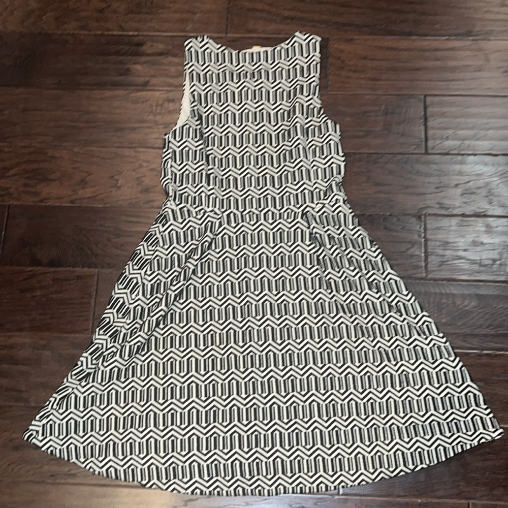 ANTHROPOLOGIE LEIFSDOTTIR Tonnelle Black Cream Geo Zip Fit Flare Dress Sz 8 - Picture 5 of 6